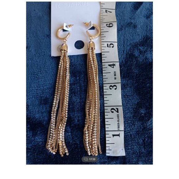 NWT  Forever 21 Gold Tone Tassel 6" Long Dangle Earrings - Picture 4 of 4